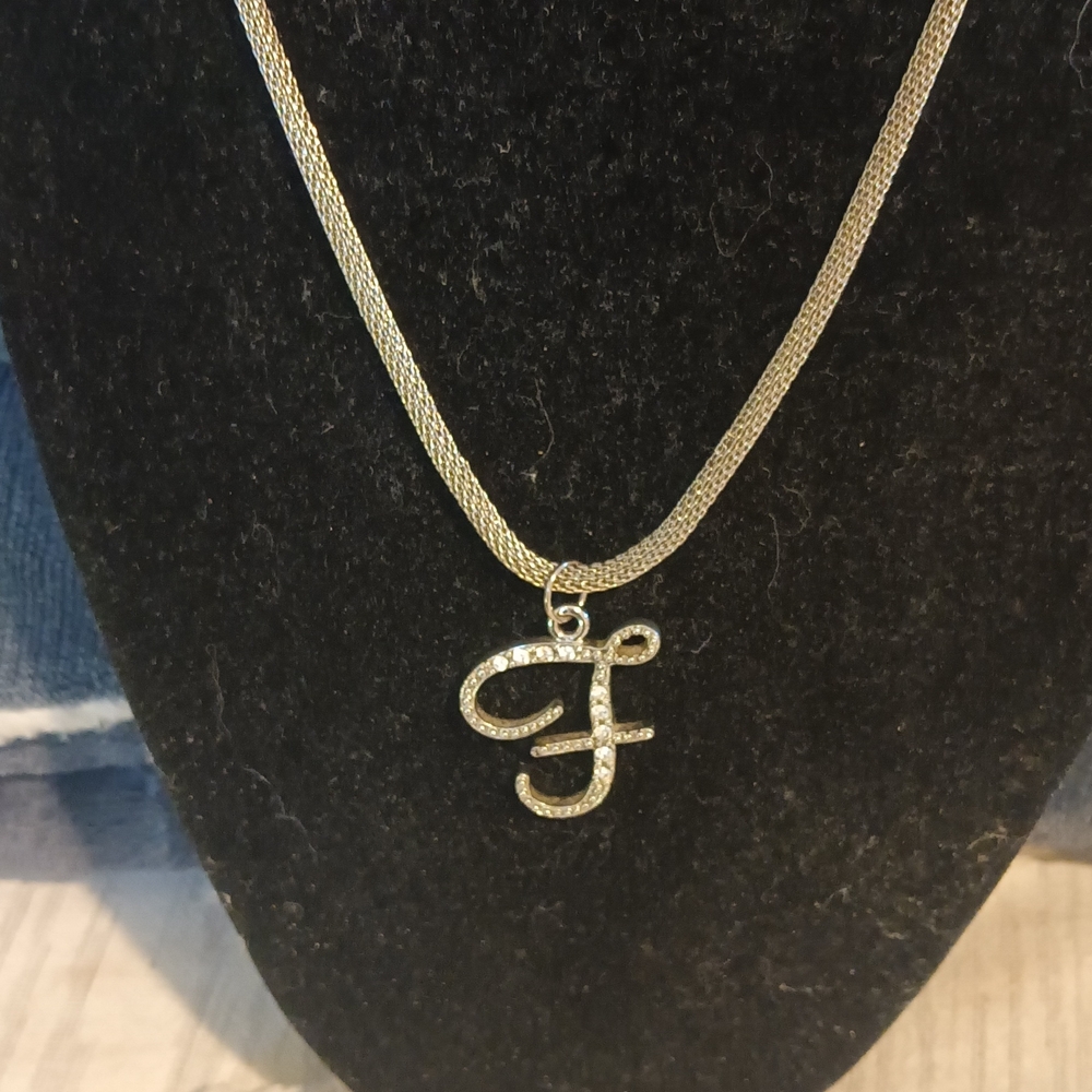 Silver-Tone 'F' Initial Pendant Necklace - Women Jewelry